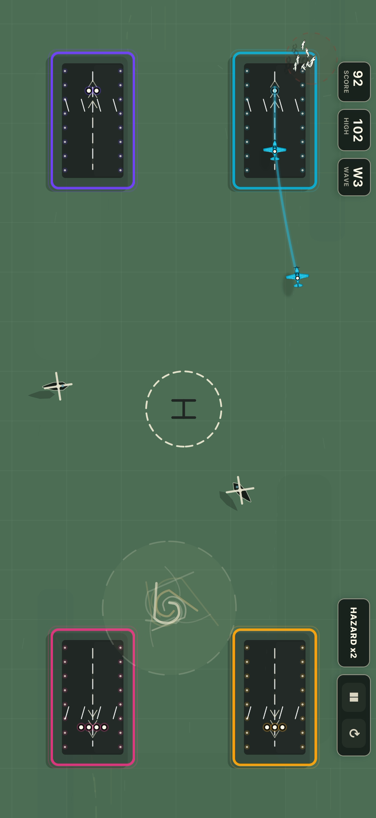 Gridlock: Terminal intense gameplay with multiple aircraft and hazards in the air traffic control arcade game
